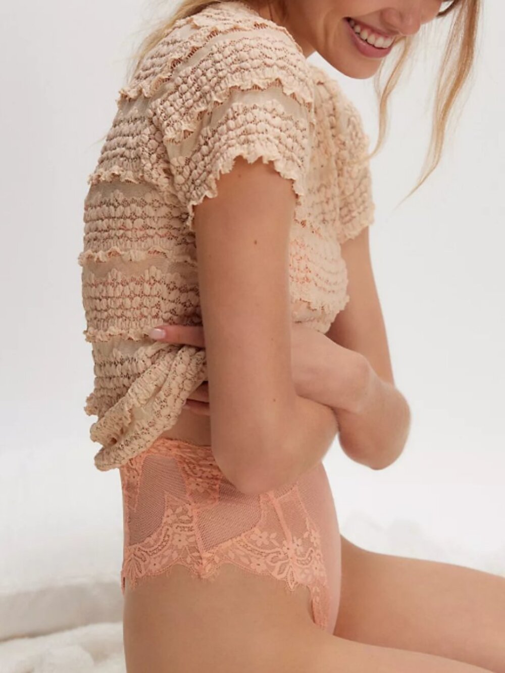 NWT Free People Angelina Lace Tee in Tea - Picture 5 of 8